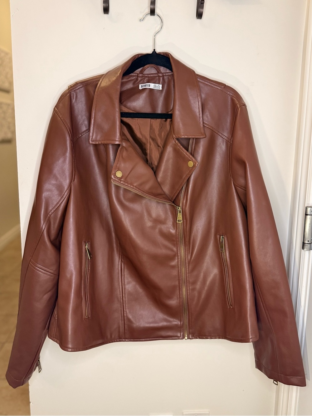 Devoted Brown Faux Leather Moto Biker Jacket Plus Size 4X